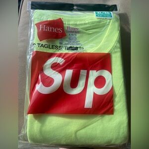 SUPREME Hanes Authentic XL Tagless fluorescent yellow short sleeve tees.